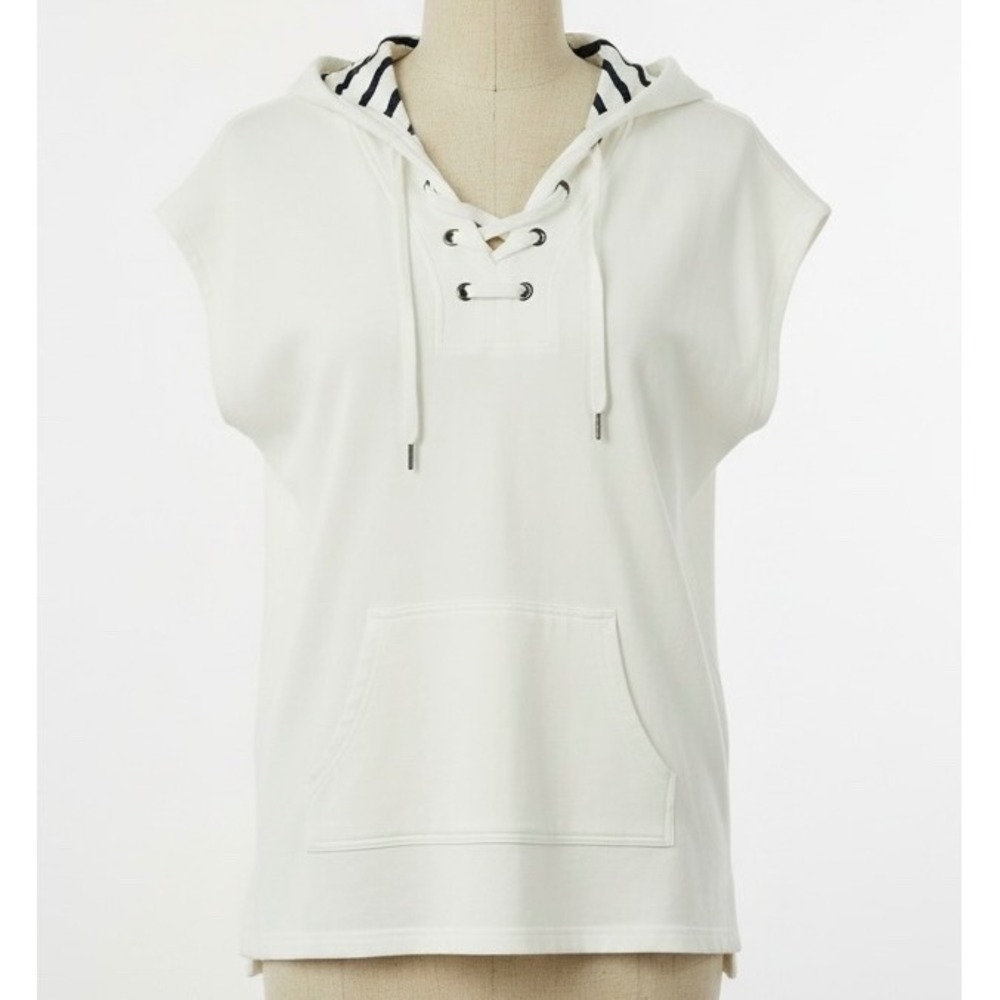 Tribal Sleeveless Lace Up Hoodie Sweatshirt White Striped Lining Medium